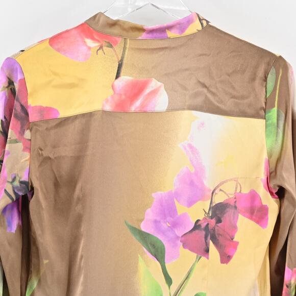 Vtg Y2k ROBERTO CAVALI Womens Silk Top Size 8 Floral Satin V Neck Button Fairy - Picture 11 of 13